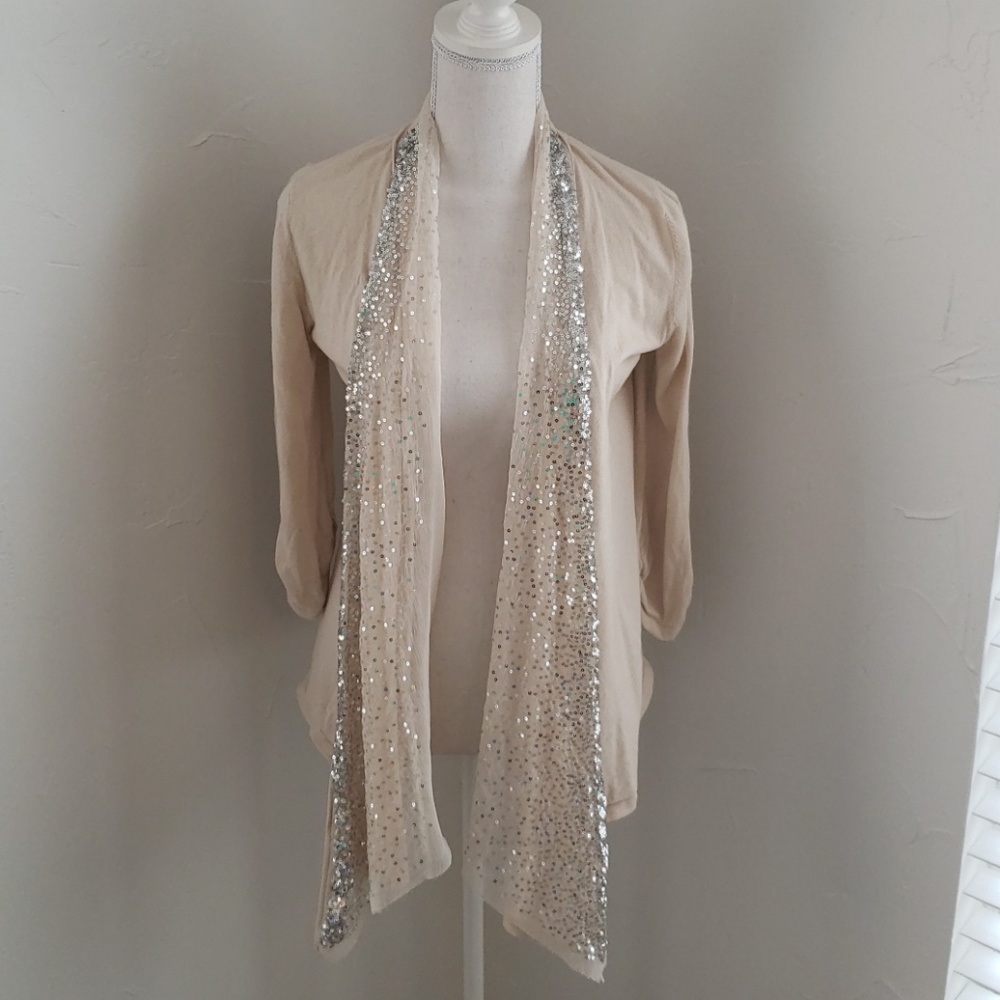WHBM Silver Sequined Scarf Cardigan sz S